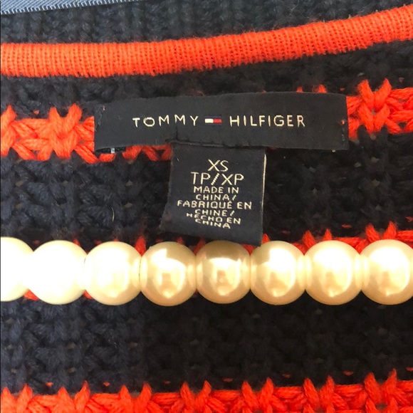 Tommy Hilfiger Orange and Navy Striped Sweater - Picture 2 of 4